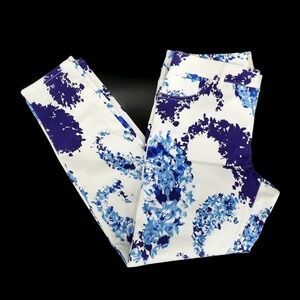 Eci NY Blue/White Floral Stretch Zip Up Pants Womens Size 6